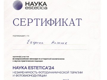 Сертификат Егорина Наталья Сергеевна